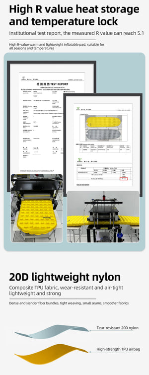Matelas gonflable ultra - léger pour le bivouac et camping R - Value 5.0 confort - 10°C à partir de 490g "Qunature - 600084" - Planète Rando