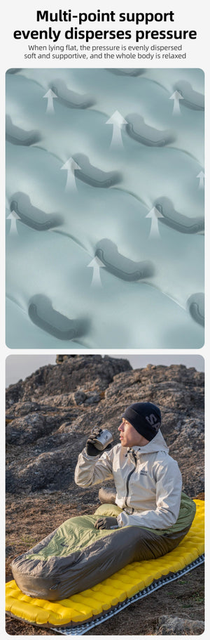 Matelas gonflable ultra - léger pour le bivouac et camping R - Value 5.0 confort - 10°C à partir de 490g "Qunature - 600084" - Planète Rando