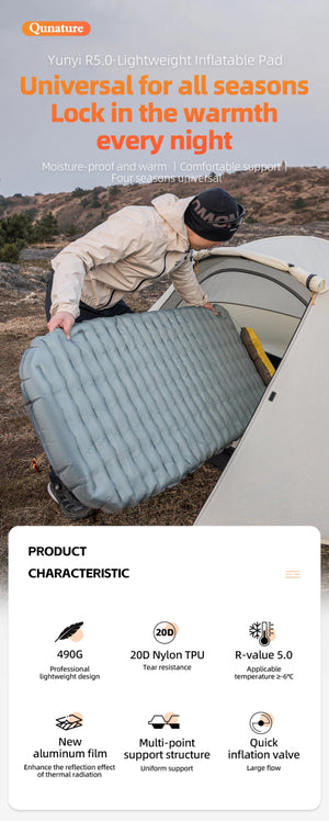 Matelas gonflable ultra - léger pour le bivouac et camping R - Value 5.0 confort - 10°C à partir de 490g "Qunature - 600084" - Planète Rando