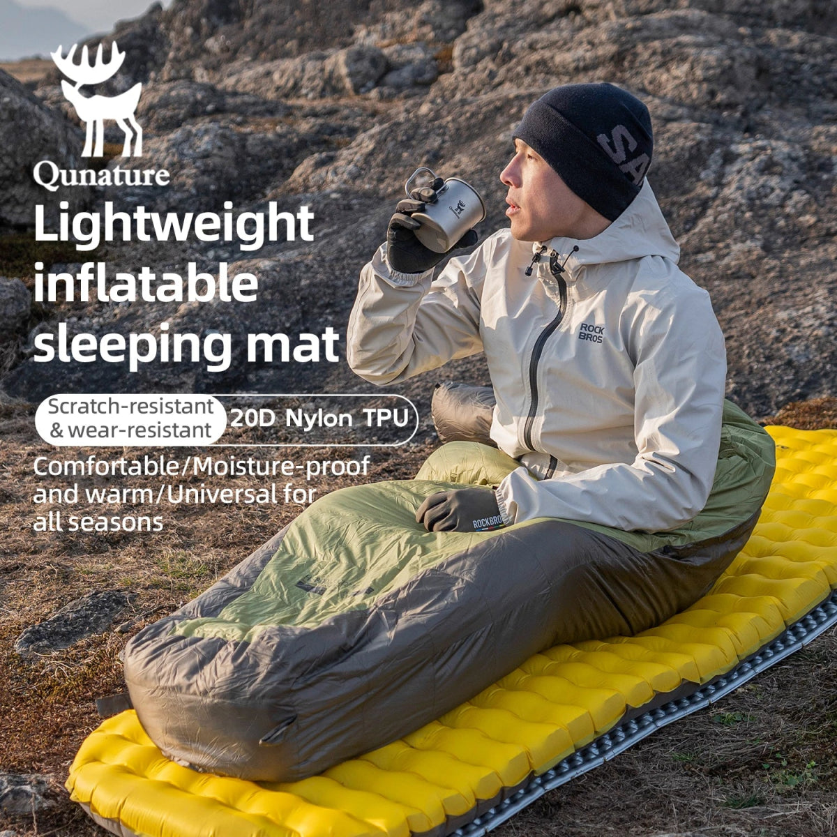 Matelas gonflable ultra - léger pour le bivouac et camping R - Value 5.0 confort - 10°C à partir de 490g "Qunature - 600084" - Planète Rando