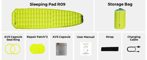 Matelas gonflable ultraléger avec pompe intégrée R - Value 9.4 confort - 35°C "FLEXTAILGEAR - TINY Sleeping pad R09" - Planète Rando