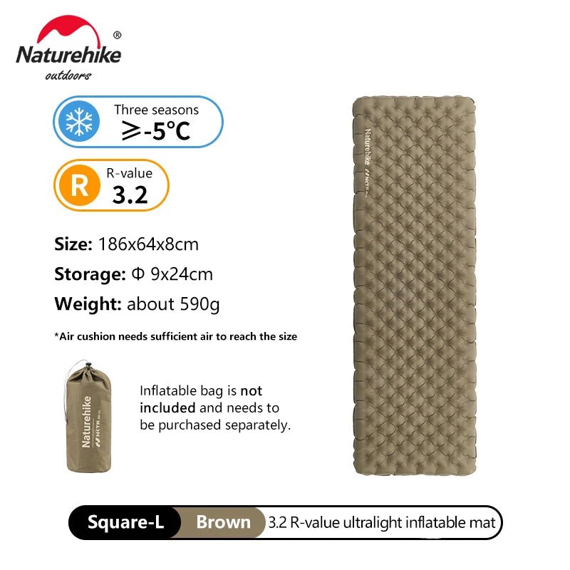 Matelas gonflable ultralight et confortable 8cm 3 saisons pour le bivouac et camping R - value 3.2 jusqu'à - 5°C à partir de 590g "Naturehike - NCTR Air CNK2450WS012" - Planète Rando