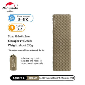 Matelas gonflable ultralight et confortable 8cm 3 saisons pour le bivouac et camping R - value 3.2 jusqu'à - 5°C à partir de 590g "Naturehike - NCTR Air CNK2450WS012" - Planète Rando