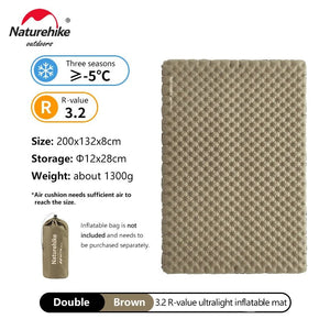 Matelas gonflable ultralight et confortable 8cm 3 saisons pour le bivouac et camping R - value 3.2 jusqu'à - 5°C à partir de 590g "Naturehike - NCTR Air CNK2450WS012" - Planète Rando