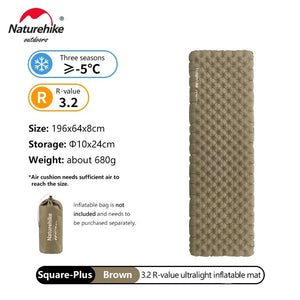 Matelas gonflable ultralight et confortable 8cm 3 saisons pour le bivouac et camping R - value 3.2 jusqu'à - 5°C à partir de 590g "Naturehike - NCTR Air CNK2450WS012" - Planète Rando