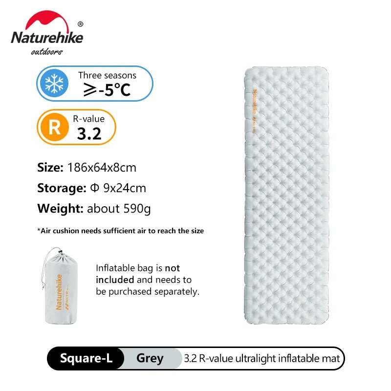 Matelas gonflable ultralight et confortable 8cm 3 saisons pour le bivouac et camping R - value 3.2 jusqu'à - 5°C à partir de 590g "Naturehike - NCTR Air CNK2450WS012" - Planète Rando
