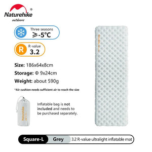 Matelas gonflable ultralight et confortable 8cm 3 saisons pour le bivouac et camping R - value 3.2 jusqu'à - 5°C à partir de 590g "Naturehike - NCTR Air CNK2450WS012" - Planète Rando