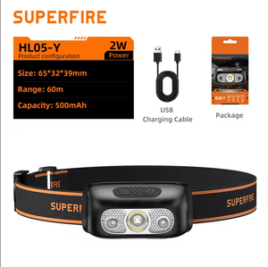 Mini - lampe frontale puissante à LED et rechargeable par USB avec capteur de mouvement "Superfire - HL05 series" - Planète Rando