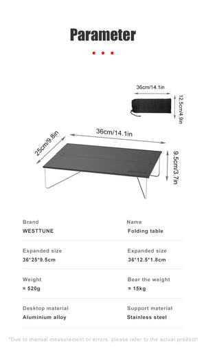 Mini - table de camping d'extérieur ultralégère en alliage d'aluminium "WESTTUNE - Mini - outdoor table" - Planète Rando