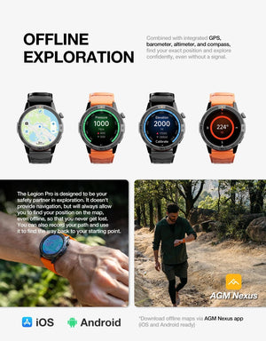Montre GPS avec cartographie 5ATM IP68 Étanche 1.43 AMOLED "AGM - Legion Pro" - Planète Rando