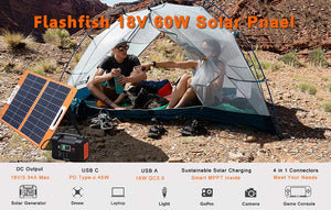 Panneau solaire pliable 18 V 60W - 100W chargeur solaire portable avec sortie CC USB - C QC3.0 "FF - Flashfish - TSP18V / SP18V series" - Planète Rando