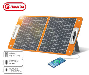 Panneau solaire pliable 18 V 60W - 100W chargeur solaire portable avec sortie CC USB - C QC3.0 "FF - Flashfish - TSP18V / SP18V series" - Planète Rando