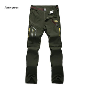 Pantalon randonnée 2 en 1 homme Trvlwego AD083 vert armée, short amovible, poches zippées, traitement déperlant.