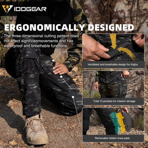 Pantalon tactique en tissu ripstop flexible avec genouillères, multi - poches, pour la randonnée et les activités militaires "IDOGEAR - G5 - 3215" - Planète Rando