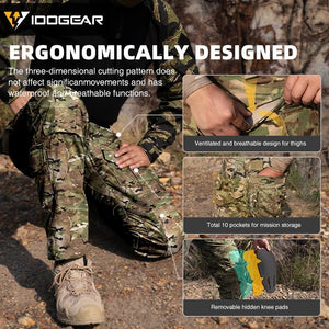 Pantalon tactique en tissu ripstop flexible avec genouillères, multi - poches, pour la randonnée et les activités militaires "IDOGEAR - G5 - 3215" - Planète Rando