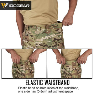 Le pantalon "IDOGEAR - IGPA3213" tactique flexible avec coupe 3D est présenté debout sur fond blanc, avec le logo IDOGEAR en haut à gauche.