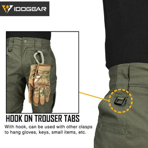 Le pantalon "IDOGEAR - IGPA3213" tactique flexible avec coupe 3D est présenté debout sur fond blanc, avec le logo IDOGEAR en haut à gauche.