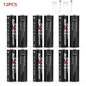 Piles rechargeables au lithium USB type - C 1,5 V 3300 mWh "AIPEKE - AA" - Planète Rando