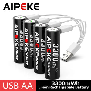 Piles rechargeables au lithium USB type - C 1,5 V 3300 mWh "AIPEKE - AA" - Planète Rando