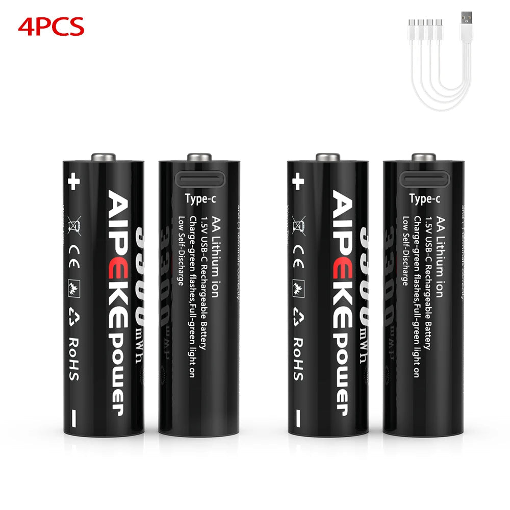 Piles rechargeables au lithium USB type - C 1,5 V 3300 mWh "AIPEKE - AA" - Planète Rando