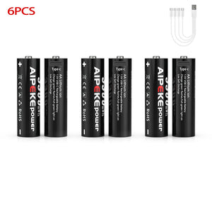 Piles rechargeables au lithium USB type - C 1,5 V 3300 mWh "AIPEKE - AA" - Planète Rando
