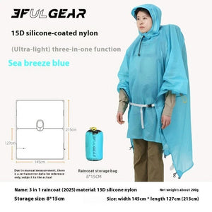Poncho / tarp imperméable à fermeture éclair ultra - léger "3F UL GEAR - Rain poncho" - Planète Rando