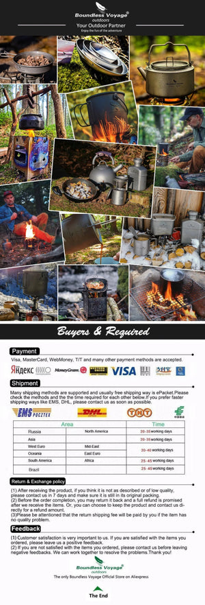 Popote camping / ensemble de casseroles avec poignées pliantes 180g "Boundless Voyage - Ti2042C" - Planète Rando