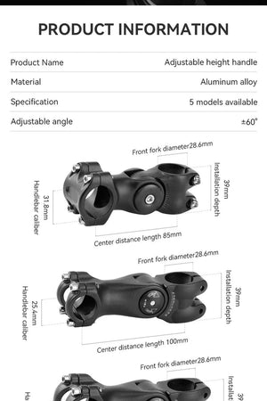 Potence vélo réglable ±60° en aluminium 25,4/31,8 mm "Probike - 6061" - Planète Rando