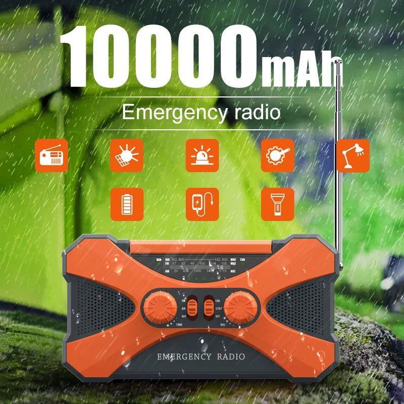 Radio d'urgence à manivelle AM/FM/NOAA avec chargeur de téléphone portable et lampe torche LED 10 000 mAh "Emergency Radio - EM01" - Planète Rando