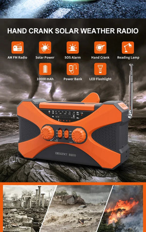 Radio d'urgence à manivelle AM/FM/NOAA avec chargeur de téléphone portable et lampe torche LED 10 000 mAh "Emergency Radio - EM01" - Planète Rando