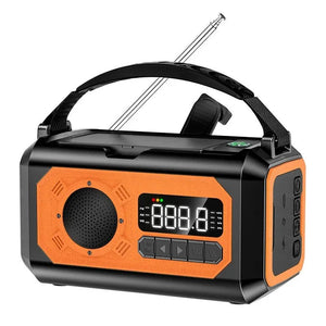 Radio d'urgence AM/FM portable avec éclairage LED 12 000 mAh, rechargeable USB, panneaux solaire et manivelle "ALLOYSEED - H17" - Planète Rando