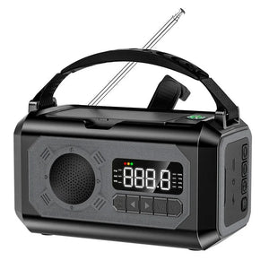 Radio d'urgence AM/FM portable avec éclairage LED 12 000 mAh, rechargeable USB, panneaux solaire et manivelle "ALLOYSEED - H17" - Planète Rando