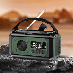 Radio d'urgence AM/FM portable avec éclairage LED 12 000 mAh, rechargeable USB, panneaux solaire et manivelle "ALLOYSEED - H17" - Planète Rando