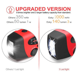 Radio FM multifonctionnelle avec manivelle d'urgence et lampe LED "STONEGO - 2000 mAh" - Planète Rando