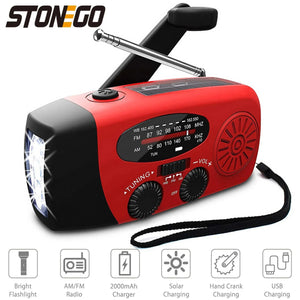 Radio FM multifonctionnelle avec manivelle d'urgence et lampe LED "STONEGO - 2000 mAh" - Planète Rando