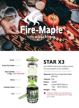 Réchaud 0,8L à gaz de camping 2200W avec allumage piézoélectrique 600g "Fire - Maple - FMS - X3" - Planète Rando