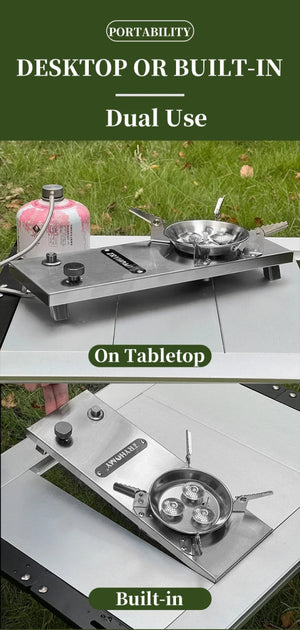 Réchaud à gaz / brûleur à gaz 7200 W haute puissance en acier inoxydable pour table pliable de camping IGT "Tryhomy - IGT Gas Stove" - Planète Rando