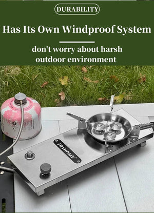 Réchaud à gaz / brûleur à gaz 7200 W haute puissance en acier inoxydable pour table pliable de camping IGT "Tryhomy - IGT Gas Stove" - Planète Rando