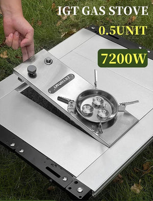 Réchaud à gaz / brûleur à gaz 7200 W haute puissance en acier inoxydable pour table pliable de camping IGT "Tryhomy - IGT Gas Stove" - Planète Rando