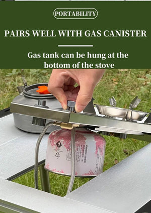Réchaud à gaz / brûleur à gaz 7200 W haute puissance en acier inoxydable pour table pliable de camping IGT "Tryhomy - IGT Gas Stove" - Planète Rando