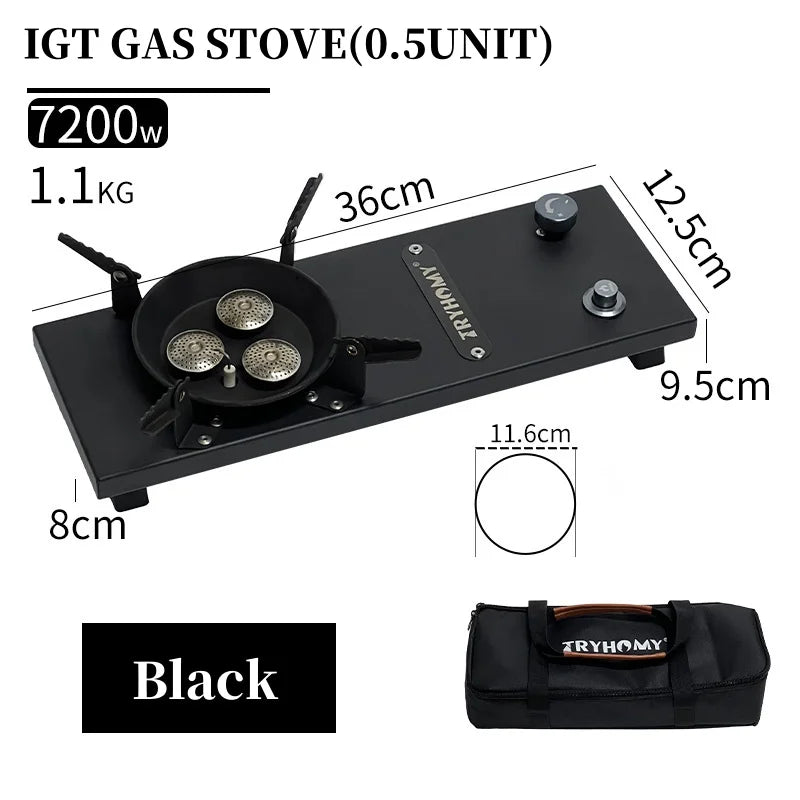 Réchaud à gaz / brûleur à gaz 7200 W haute puissance en acier inoxydable pour table pliable de camping IGT "Tryhomy - IGT Gas Stove" - Planète Rando