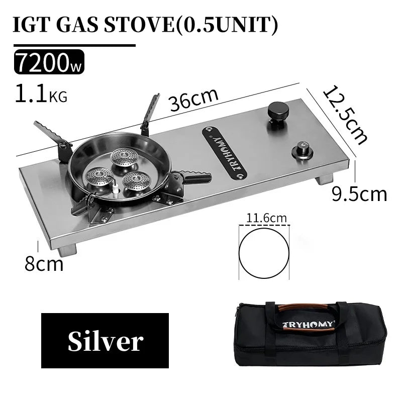 Réchaud à gaz / brûleur à gaz 7200 W haute puissance en acier inoxydable pour table pliable de camping IGT "Tryhomy - IGT Gas Stove" - Planète Rando
