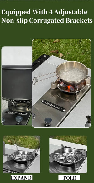Réchaud à gaz / brûleur à gaz 7200 W haute puissance en acier inoxydable pour table pliable de camping IGT "Tryhomy - IGT Gas Stove" - Planète Rando