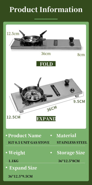Réchaud à gaz / brûleur à gaz 7200 W haute puissance en acier inoxydable pour table pliable de camping IGT "Tryhomy - IGT Gas Stove" - Planète Rando