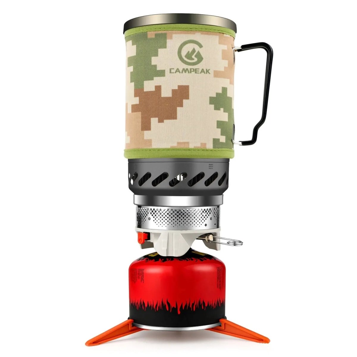 Réchaud de camping portable au propane 1,4 L avec trépied rouge "CAMPEAK - CAMPST - 01" - Planète Rando