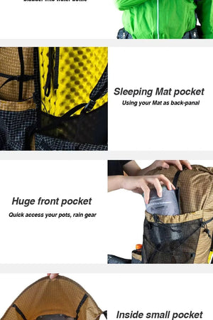 Le 3F UL GEAR - Qi Dian Pro est un sac à dos de randonnée/trekking léger et imperméable avec une poche pour matelas de couchage, une option de panneau arrière, une grande poche avant pour accéder au matériel et une petite poche intérieure. Avec une capacité UHMWPE de 40 L + 16 L à seulement 920 g, il transporte tous vos essentiels de randonnée.