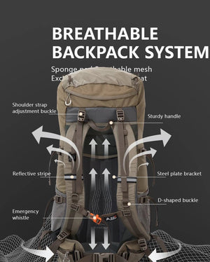 Sac à dos de trekking 1,58 kg avec housse de pluie 70L "BISINNA - B042" - Planète Rando