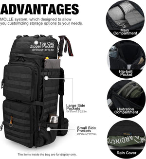 Sac à dos tactique grande capacité 75L avec MOLLE systeme "Mardingtop - M6312" - Planète Rando