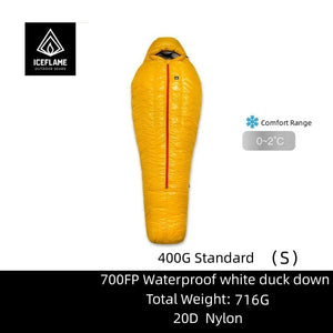 Sac de couchage en duvet d'oie blanc ultraléger en Nylon Ripstop DWR 20D à partir de 715g confort 5°C "Iceflame - SD Line" - Planète Rando