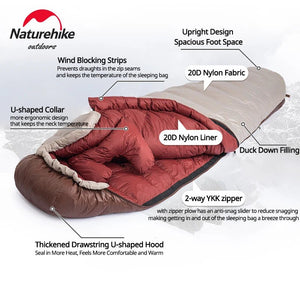 Sac de couchage ultraléger en Duvet de Canard 650FP à partir de 820g "Naturehike - Snowbird series" - Planète Rando